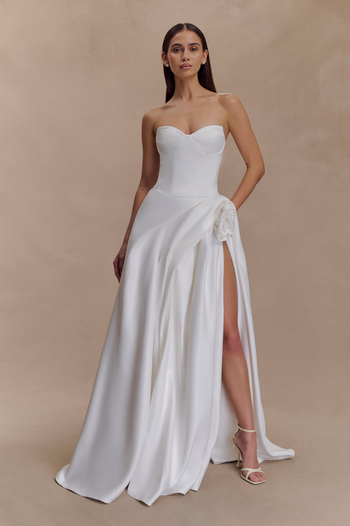 Elizabeth Strapless Corset Maxi Dress - White