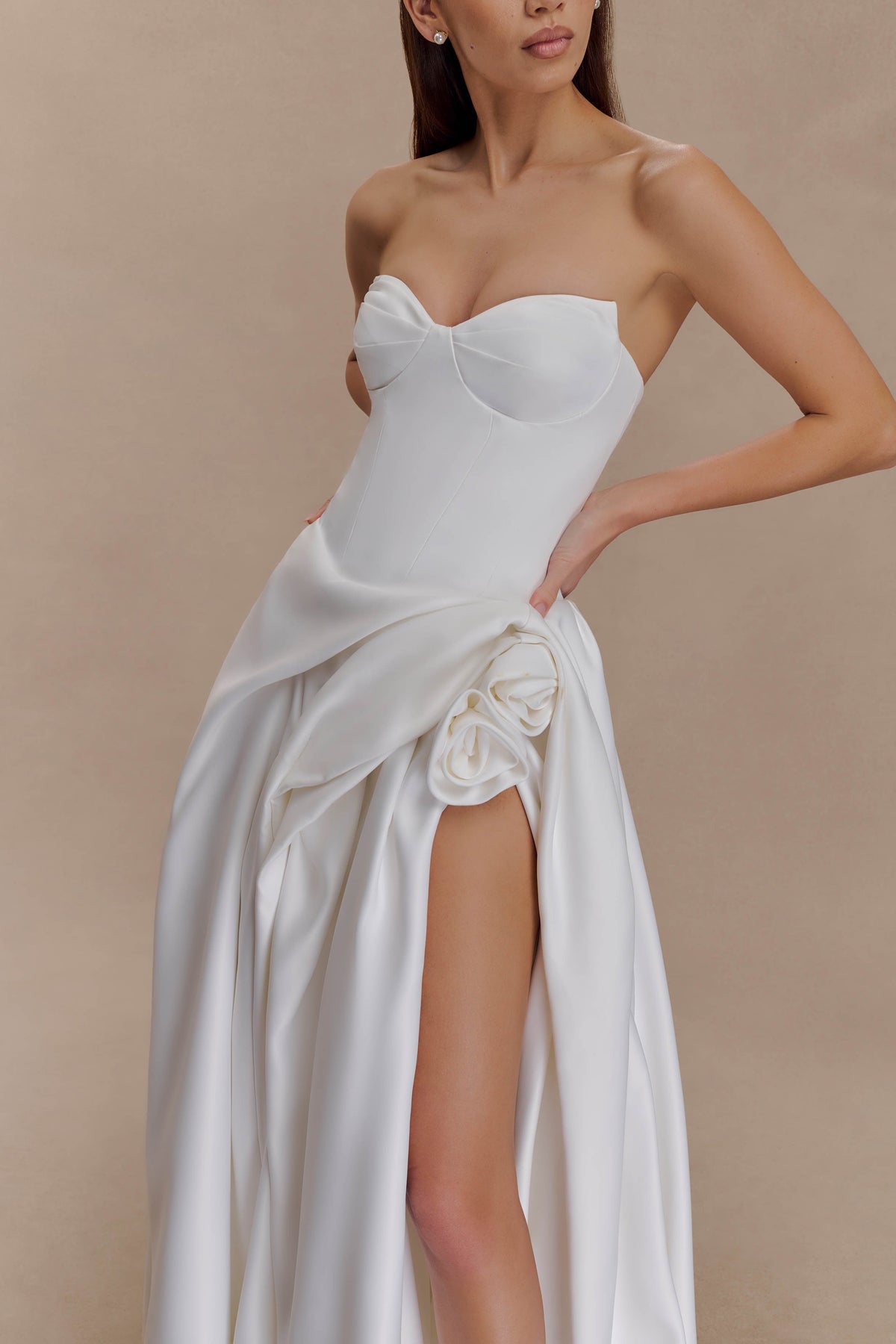 Elizabeth Strapless Corset Maxi Dress - White