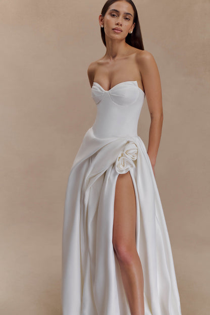 Elizabeth Strapless Corset Maxi Dress - White