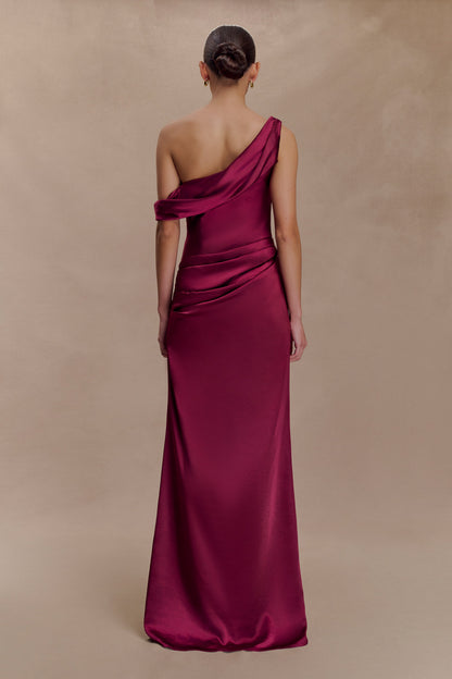 Dalia Off Shoulder Satin Maxi Dress - Mahogany