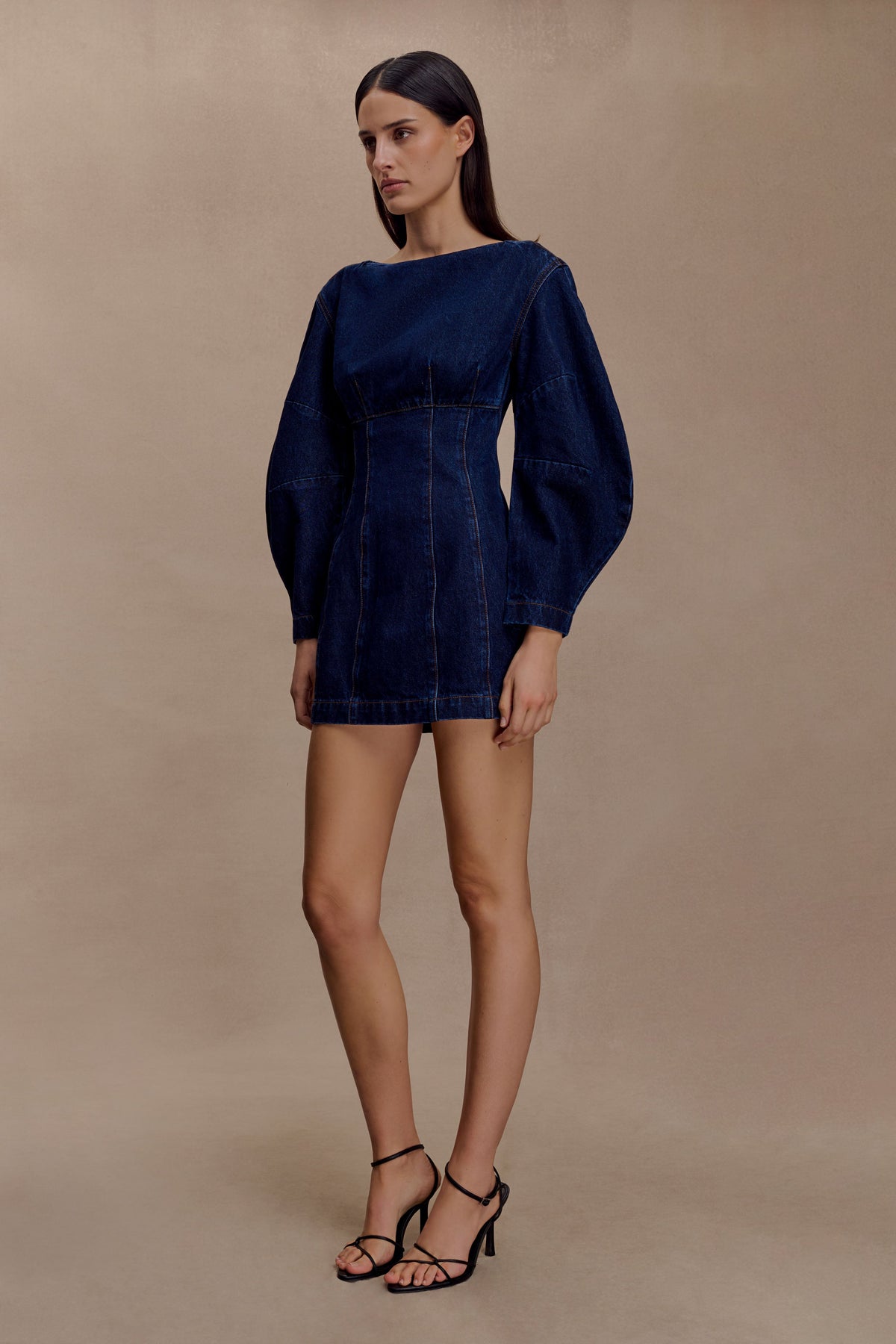 Cosmala Denim Long Sleeve Mini Dress - Indigo Blue