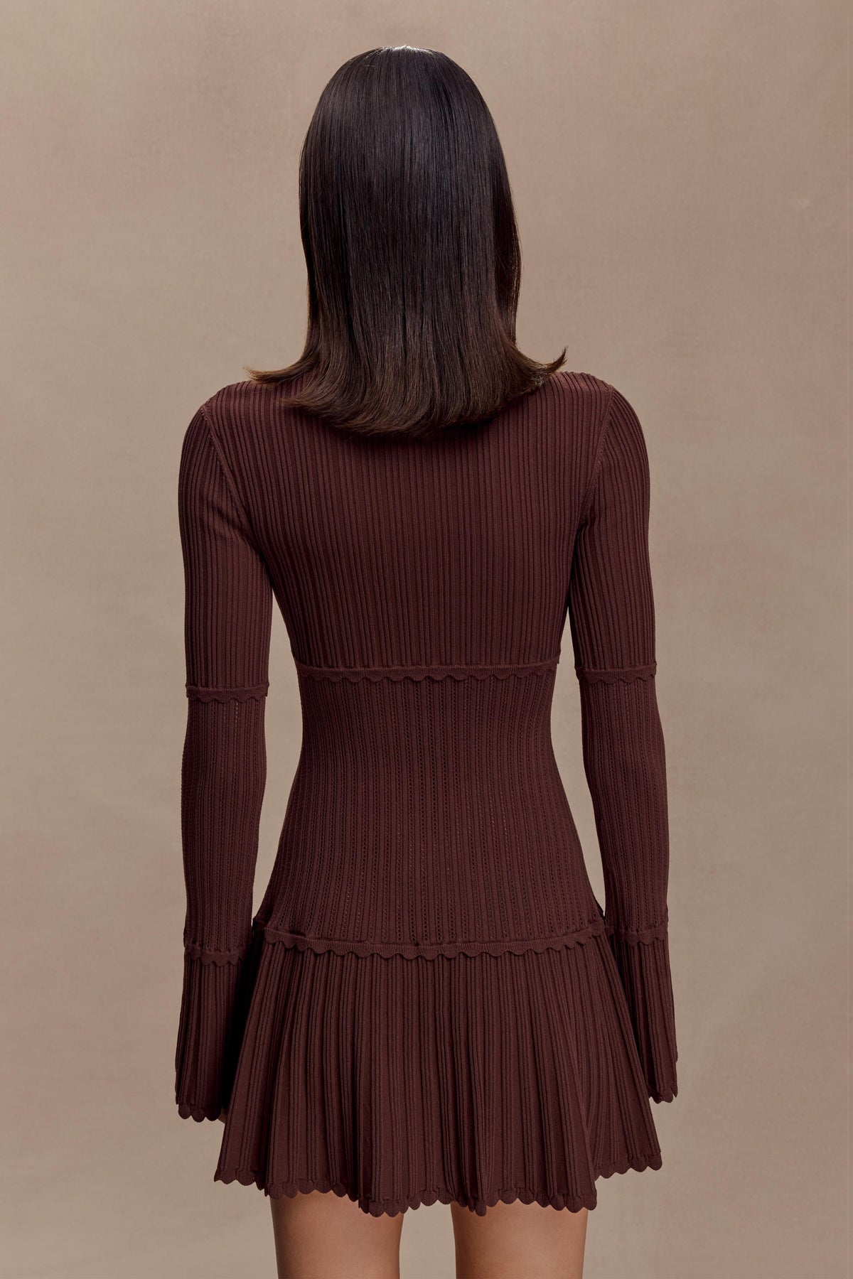 Adena Pointelle Knit Mini Dress - Chocolate