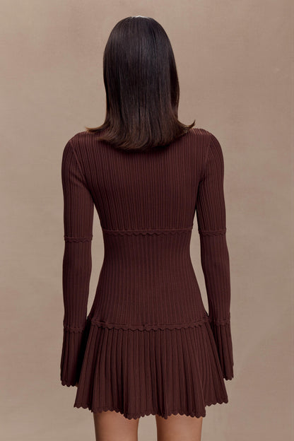 Adena Pointelle Knit Mini Dress - Chocolate