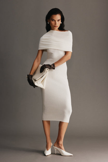 Zandie Cashmere Blend Knit Midi Dress - Ivory