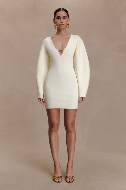 Billy Balloon Sleeve Knit Mini Dress - Ivory