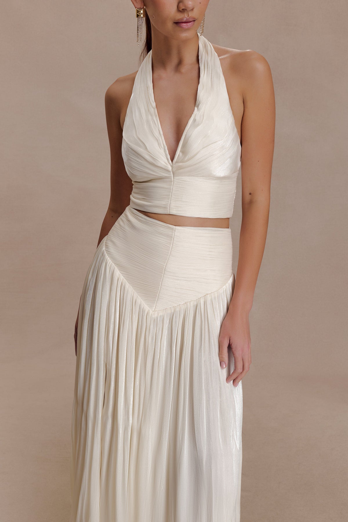 Makena Gathered V Neck Top - Opal White