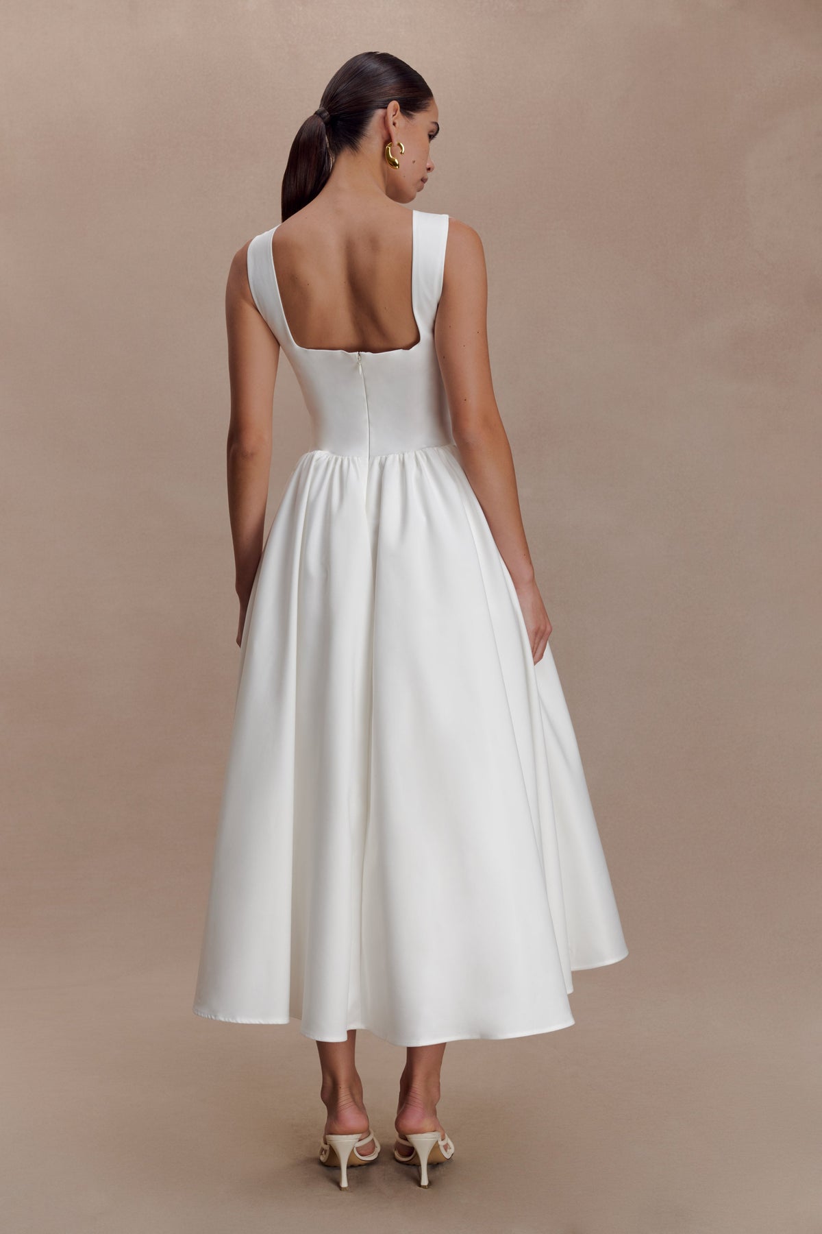 Monika Gathered Waist Cotton Midi Dress - White