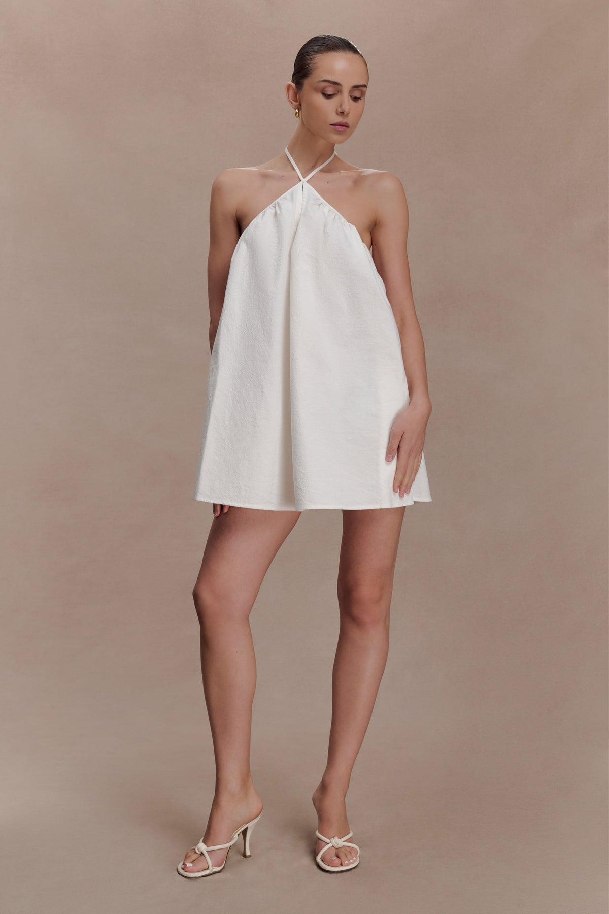 Sonja Keyhole Halter Cotton Mini Dress - White