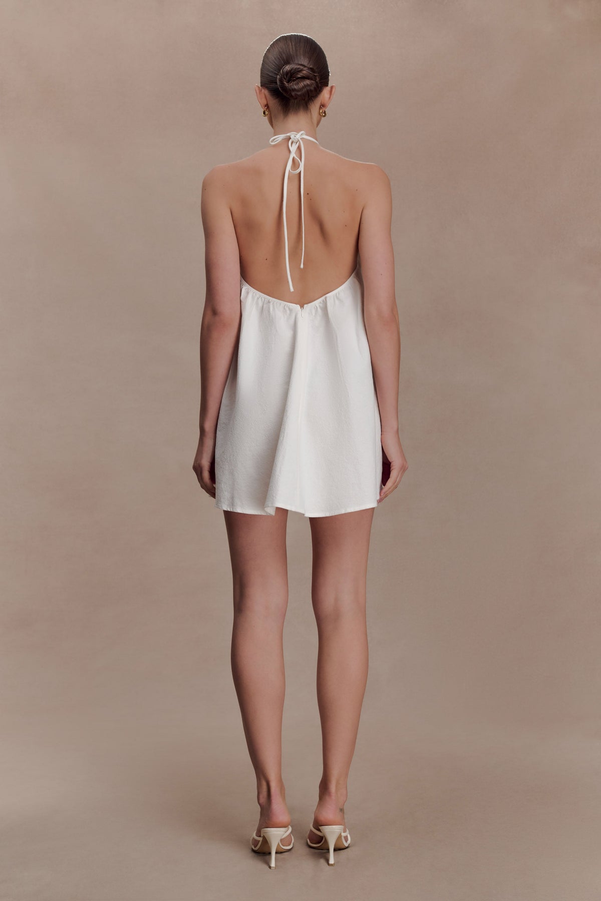 Sonja Keyhole Halter Cotton Mini Dress - White