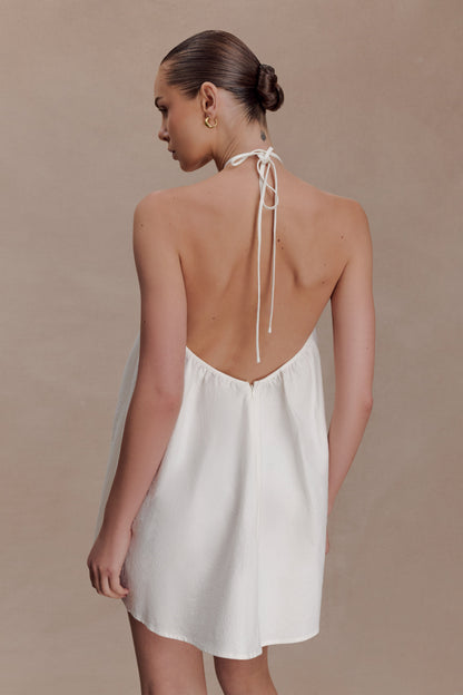 Sonja Keyhole Halter Cotton Mini Dress - White