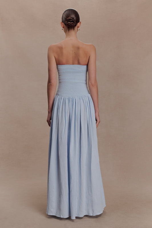 Maureen Cotton Shirring Maxi Dress - Powder Blue