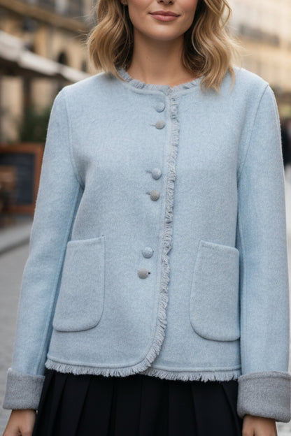 Blue Frayed Double-Sided Cashmere Blazer