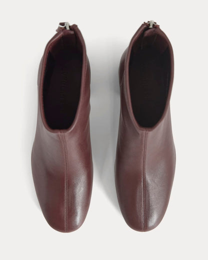 Leather Curved-Heel Boot | Burgundy