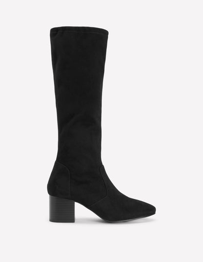 Block Heel Stretch Boots-Black