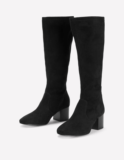 Block Heel Stretch Boots-Black