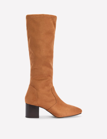 Block Heel Stretch Boots-Acorn