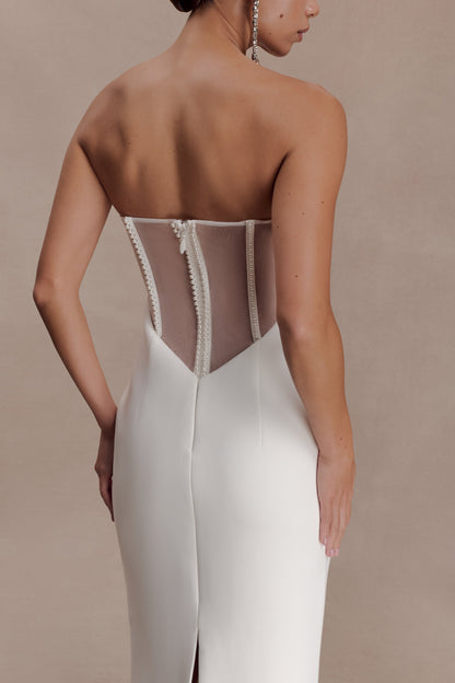 Sloane Strapless Maxi Dress With Pearls - White