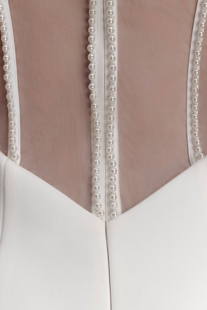 Sloane Strapless Maxi Dress With Pearls - White