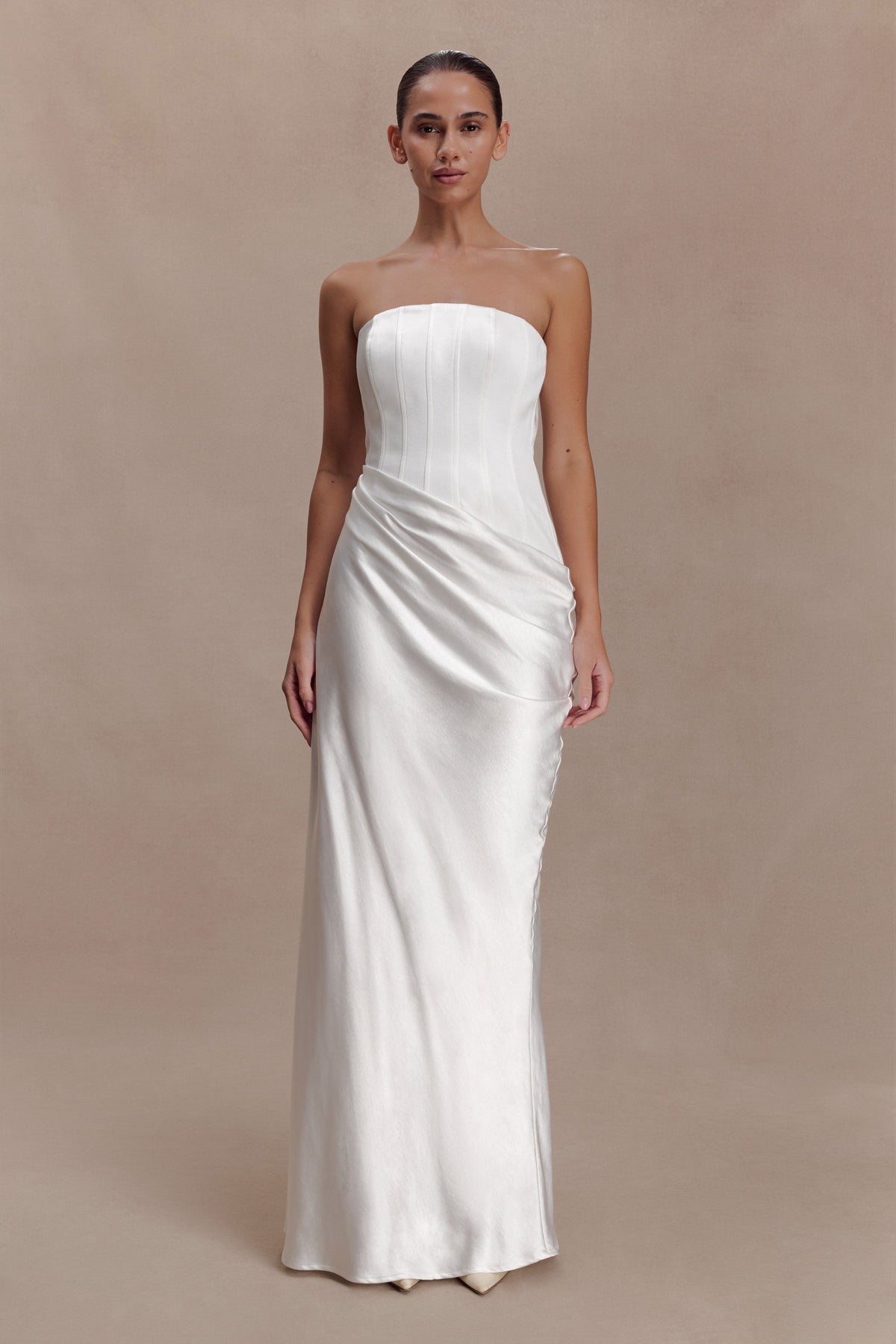 Grace Strapless Draped Waist Maxi Dress - Ivory