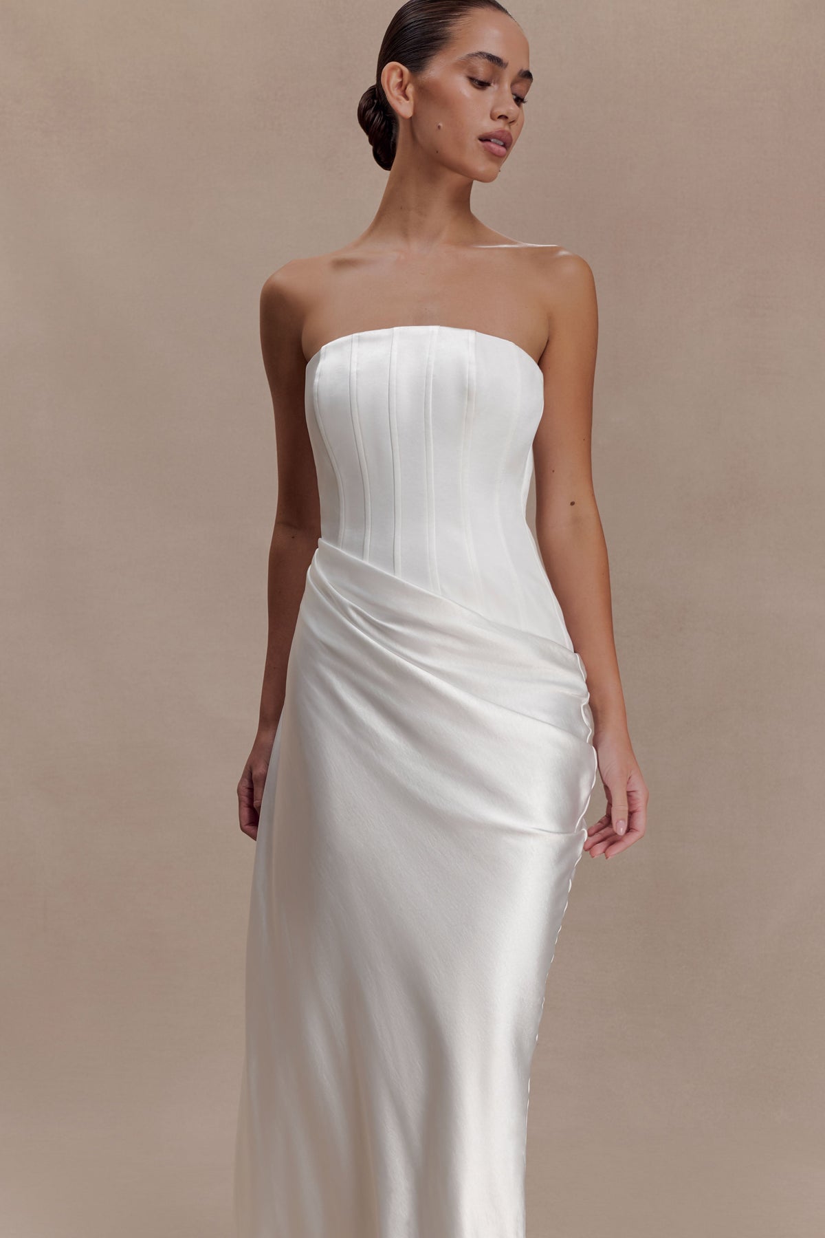 Grace Strapless Draped Waist Maxi Dress - Ivory