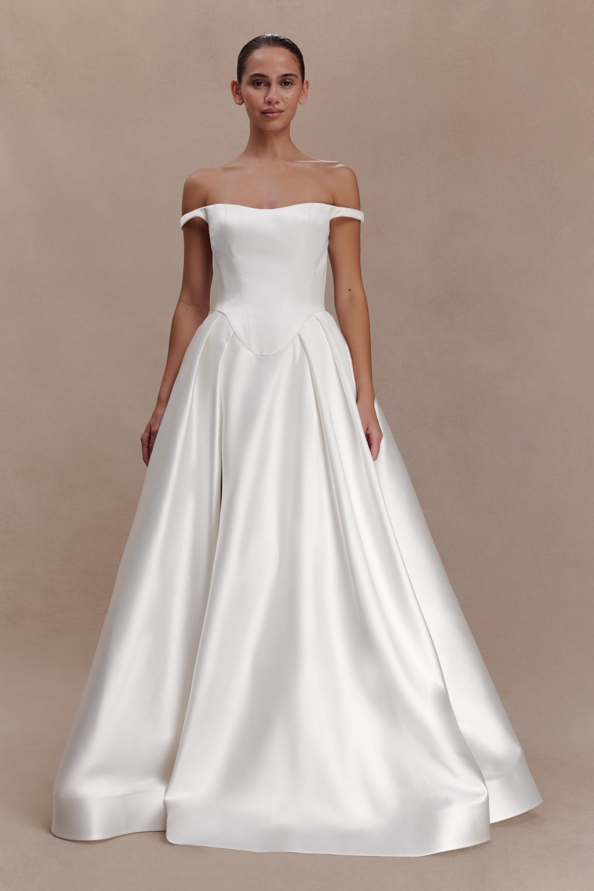 Willow Off Shoulder Satin Maxi Gown - White