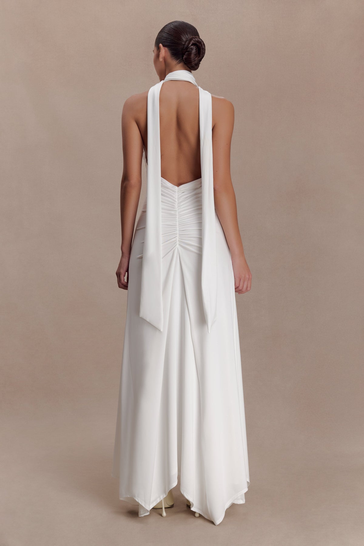 Juliet Slinky Maxi Dress With Scarf - White