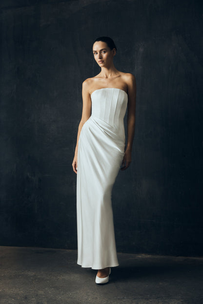 Grace Strapless Draped Waist Maxi Dress - Ivory