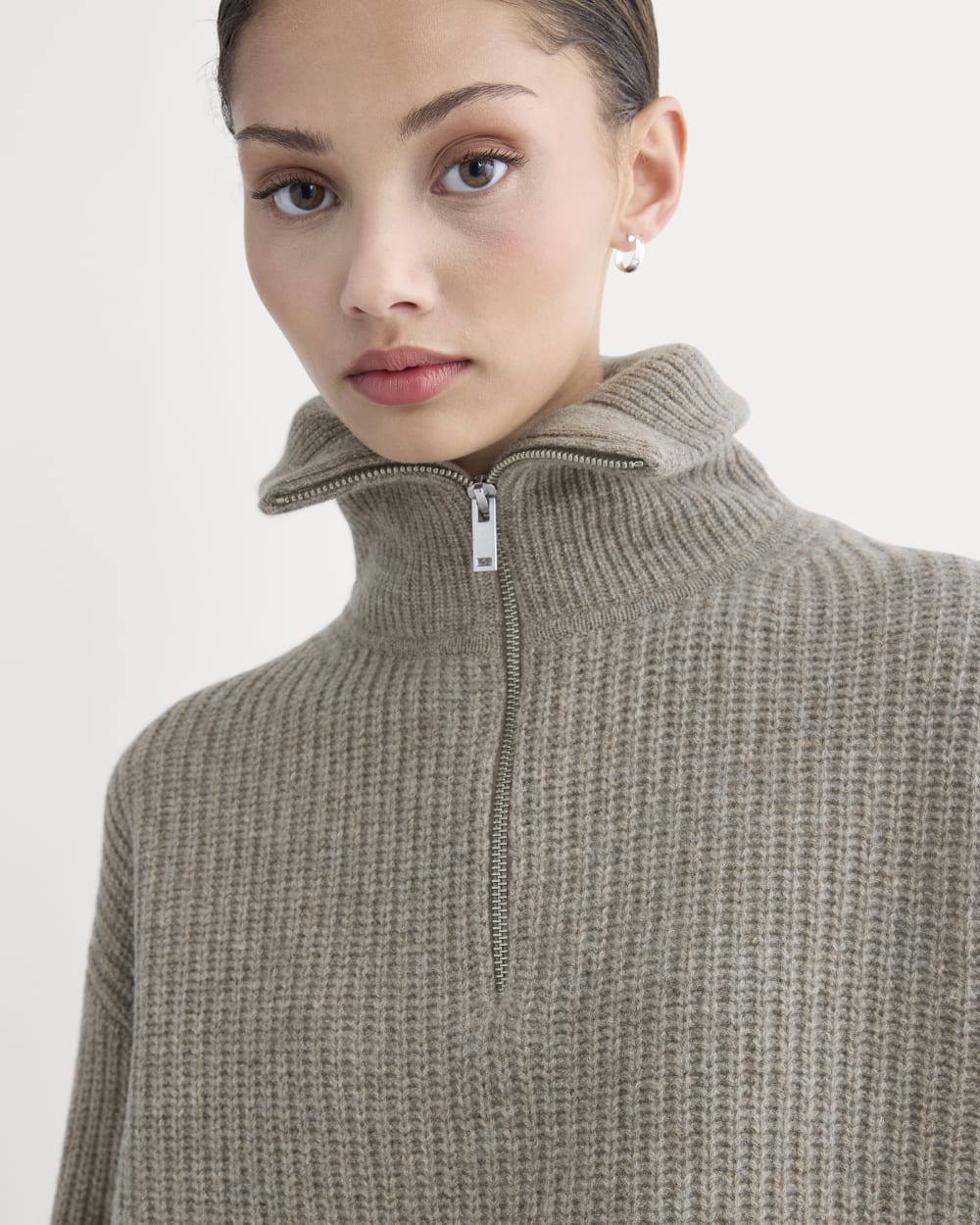 The Half-Zip Sweater in Luxe Merino | Heather Soft Taupe