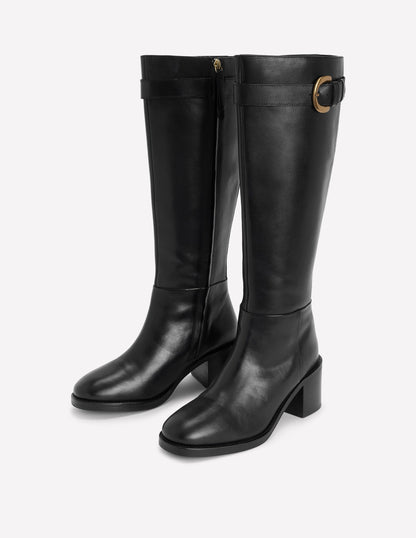 Buckle Detail Knee Boots-Black