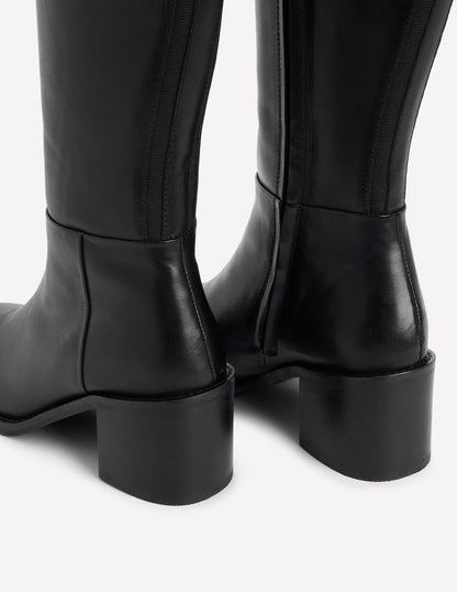 Buckle Detail Knee Boots-Black