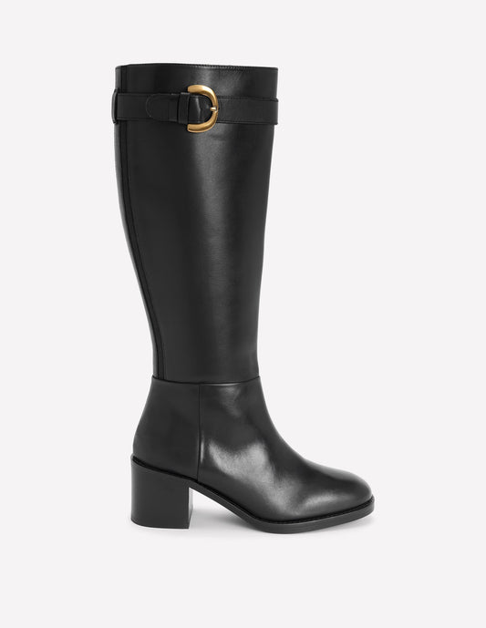Buckle Detail Knee Boots-Black