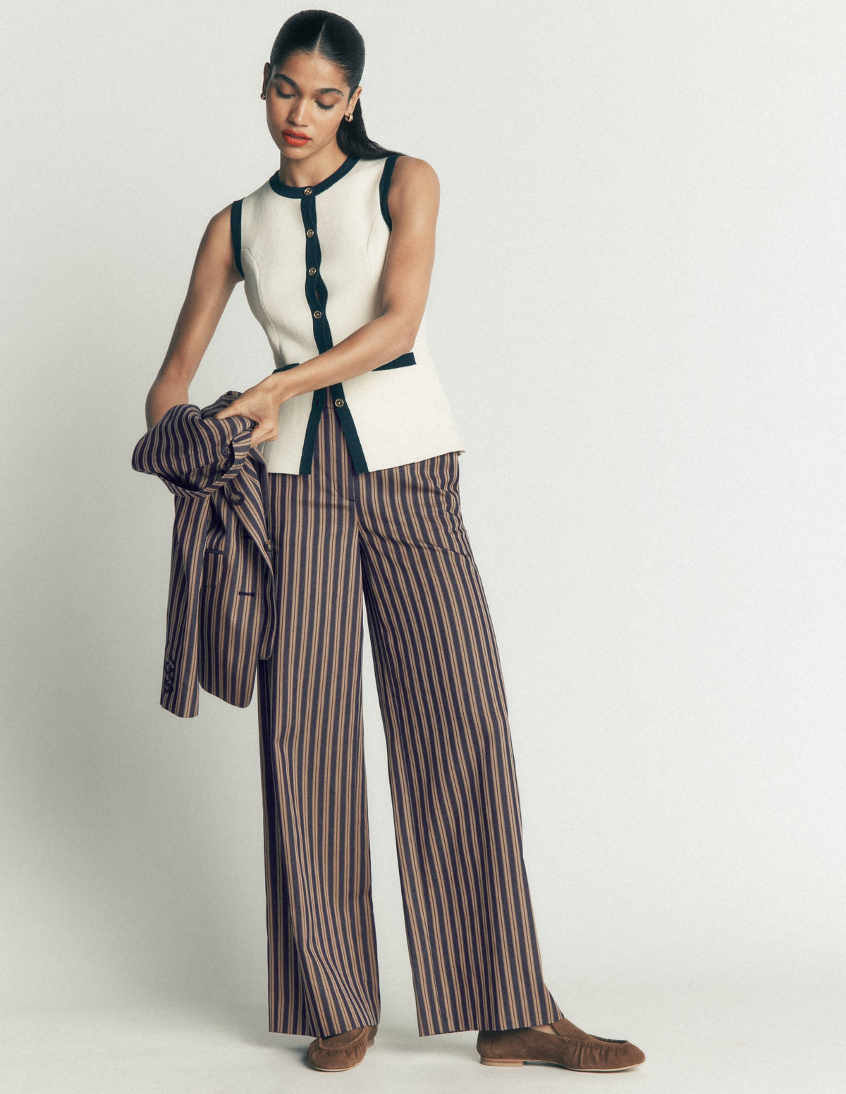 Belgravia Tailored Trousers-Navy, Camel Stripe