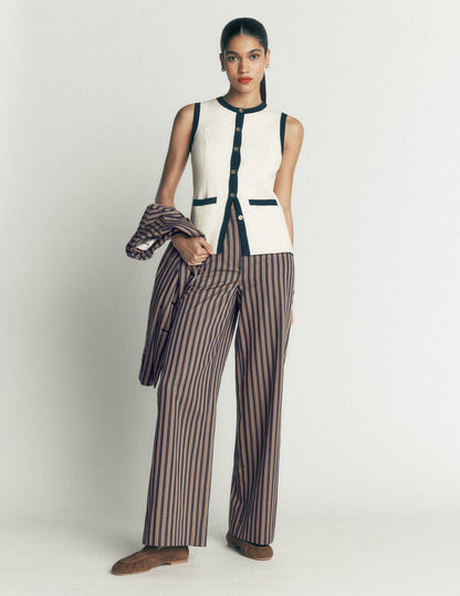Belgravia Tailored Trousers-Navy, Camel Stripe
