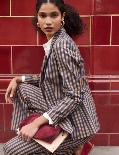 Belgravia Tailored Trousers-Navy, Camel Stripe