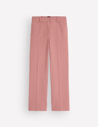 Canonbury Cotton 7/8 Trousers-Pink, Brown Puppytooth