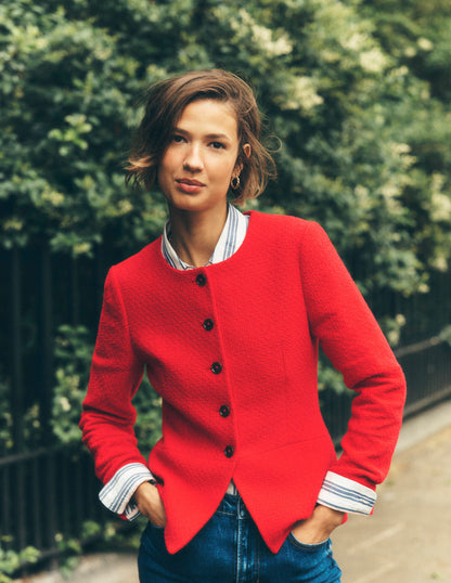 Collarless Tailored Blazer-Poppy Red