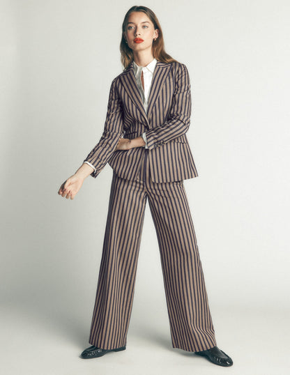 Stamford Tailored Blazer-Navy, Camel Tram Stripe