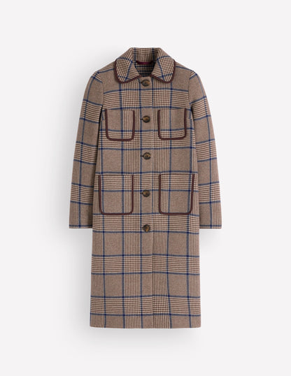 Patch Pocket Wool Blend Coat-Maroon, Teal Prince of Wales