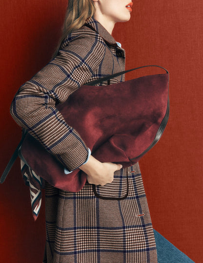 Patch Pocket Wool Blend Coat-Maroon, Teal Prince of Wales