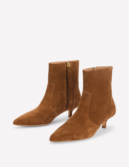 Isobel Kitten Heel Ankle Boots-Cognac Suede