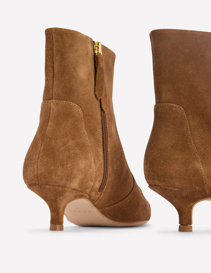Isobel Kitten Heel Ankle Boots-Cognac Suede