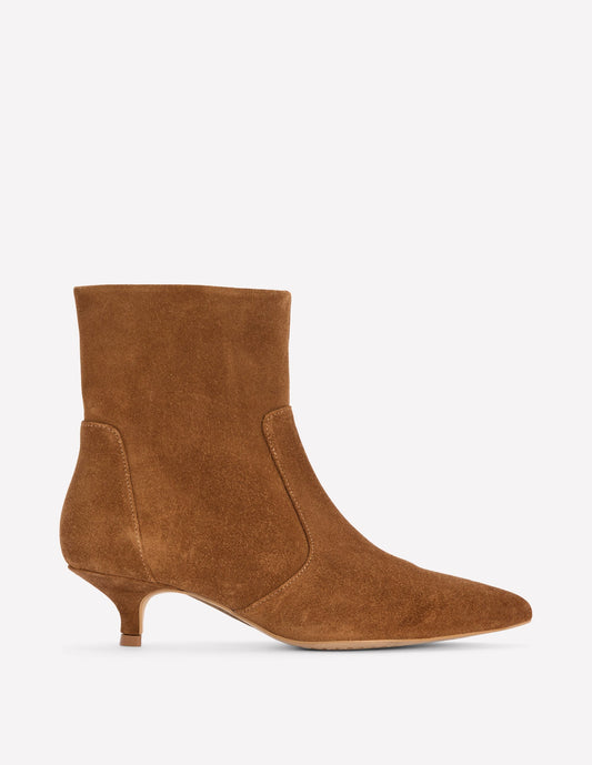 Isobel Kitten Heel Ankle Boots-Cognac Suede