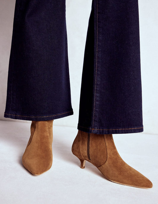 Isobel Kitten Heel Ankle Boots-Cognac Suede