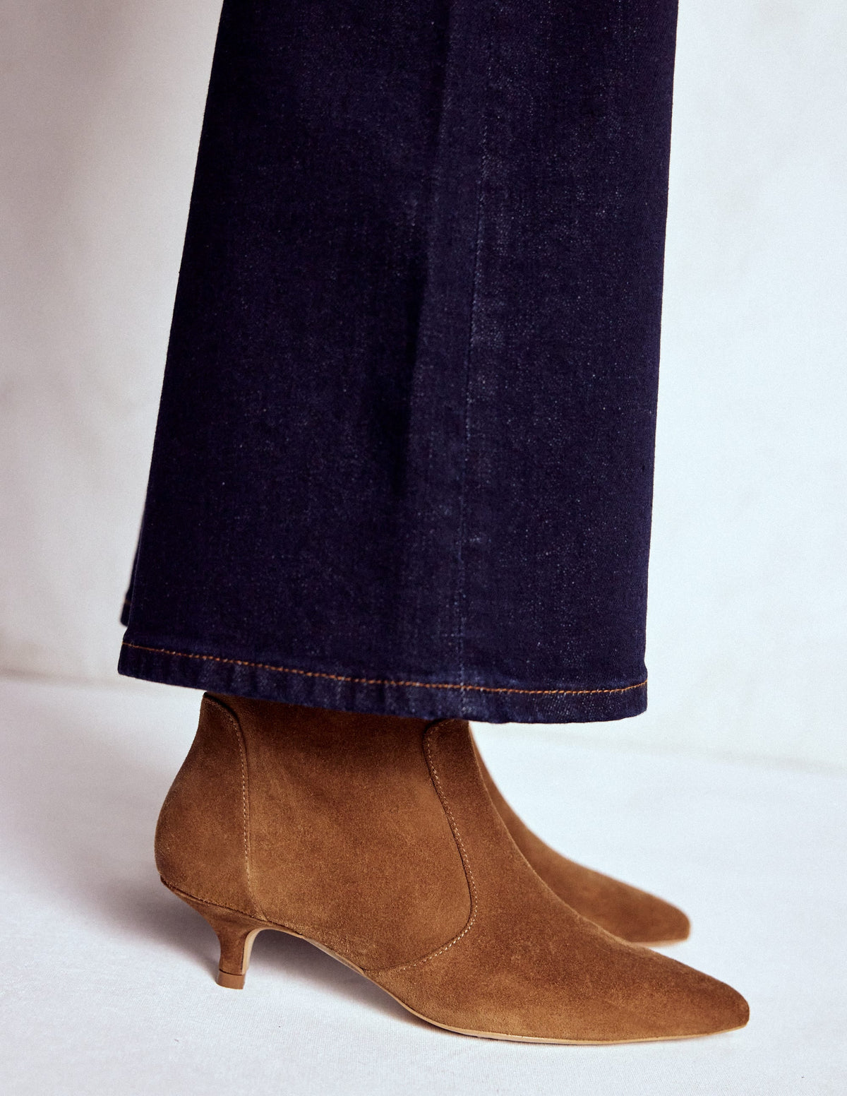 Isobel Kitten Heel Ankle Boots-Cognac Suede