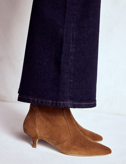 Isobel Kitten Heel Ankle Boots-Cognac Suede