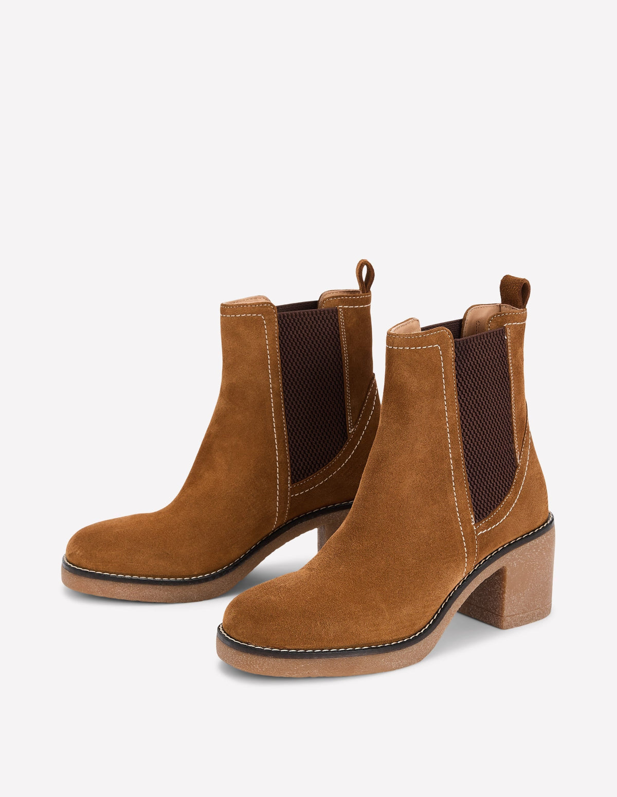 Heeled Crepe Chelsea Boots-Cognac Suede