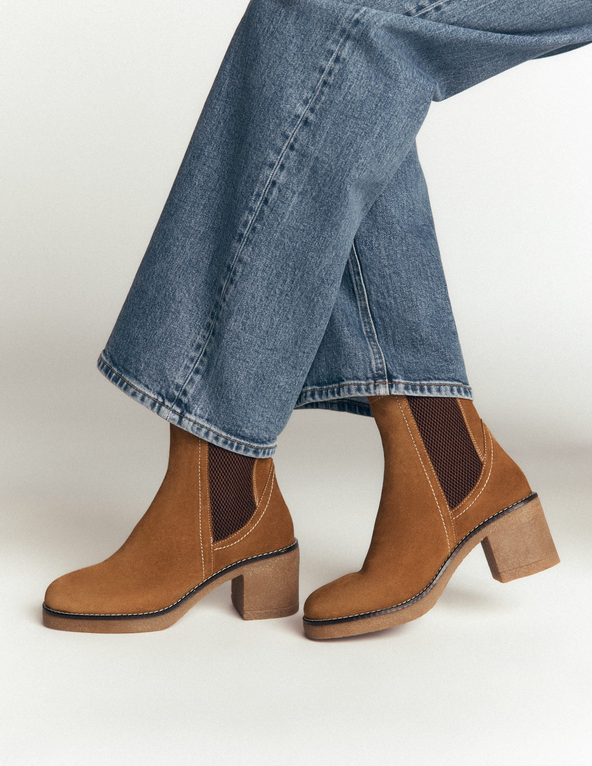 Heeled Crepe Chelsea Boots-Cognac Suede