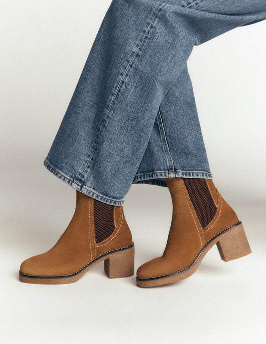 Heeled Crepe Chelsea Boots-Cognac Suede