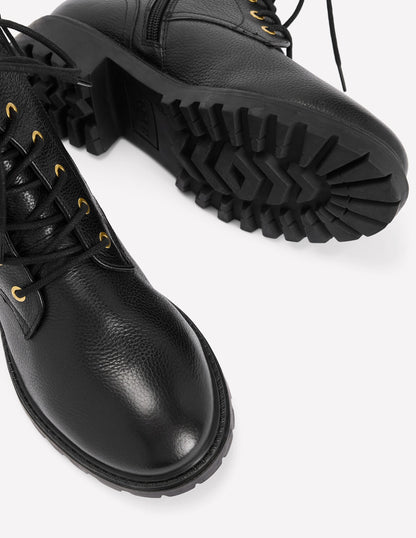 Alex Lace Up Ankle Boots-Black Tumbled Leather