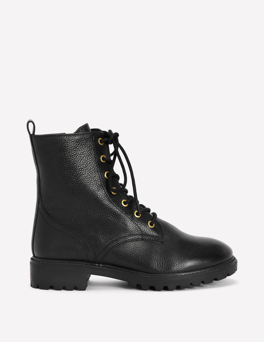 Alex Lace Up Ankle Boots-Black Tumbled Leather